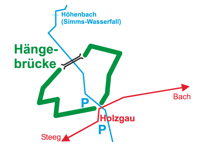 Grafik: Weg über die Hängebrücke Holzgau